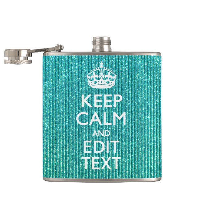 Keep Calm Personalised Text on Turquoise Hip Flask (Opened)