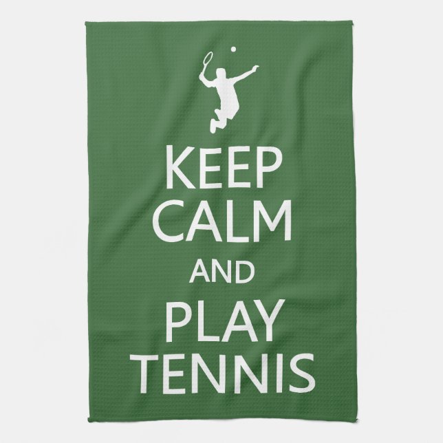 Keep Calm & Play Tennis custom colour kitchen towe Tea Towel (Vertical)