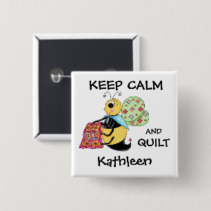 Keep Calm Quilt Whimsy Honey Bee Art Name Badge