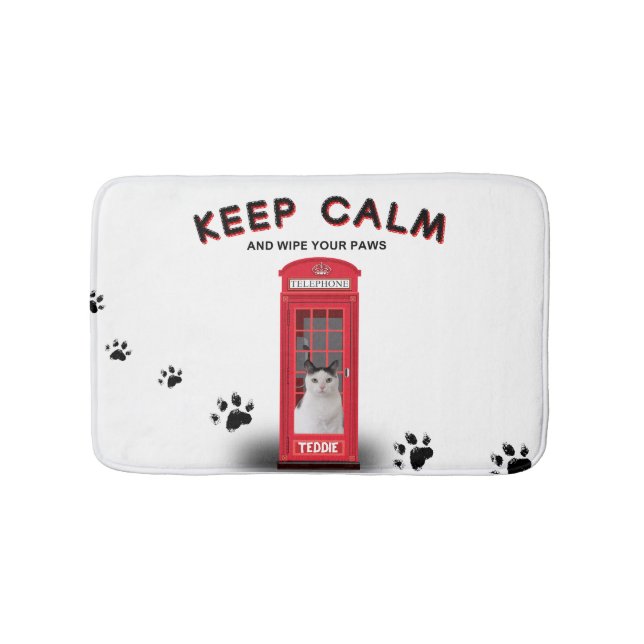 'Keep Calm' Red Phone Booth customisable Bath Mat (Front)
