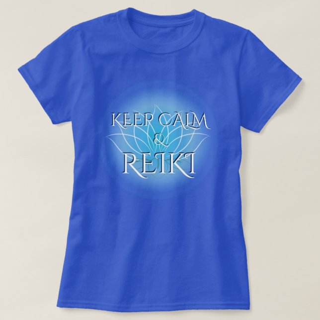 "Keep Calm & Reiki" with Lotus Flower T-Shirt (Design Front)