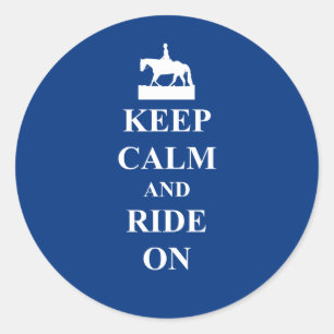 Keep calm & ride on (blue) classic round sticker