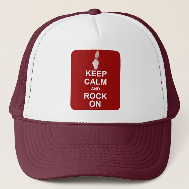 Keep Calm Rock On Trucker Hat (Front)