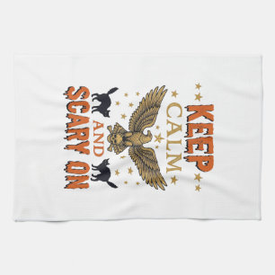 Keep Calm Scary On Vintage Halloween Vector Design Tea Towel