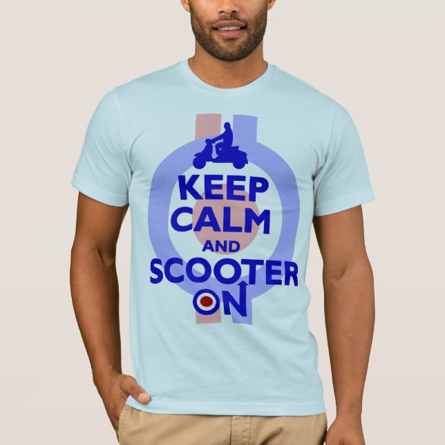 keep Calm Scooter On (blue) Mens T-shirt (Front)