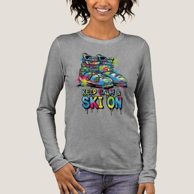 Keep Calm & Ski On Colourful Tri-Blend Shirt (Front)