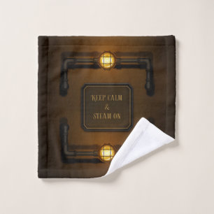 "Keep Calm & Steam On" Machine Age Steampunk Wash Cloth