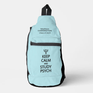 Keep Calm & Study Psych custom name, text & colour Sling Bag