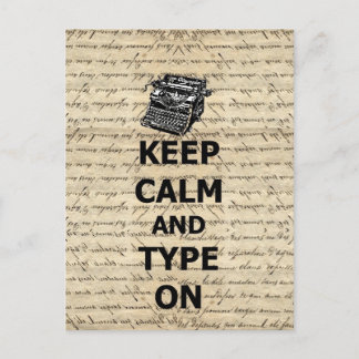 Keep calm & type on postcard