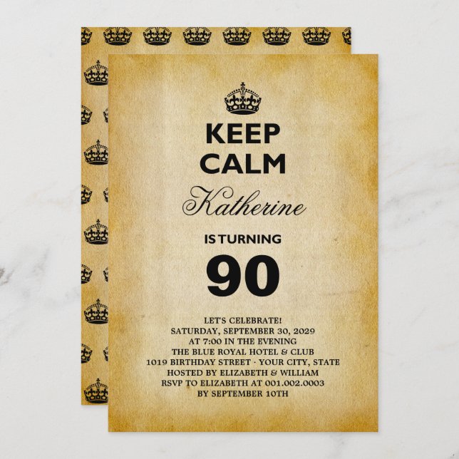 Keep Calm Vintage Milestone Birthday Party Invite (Front/Back)
