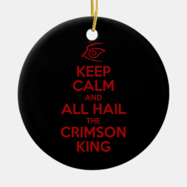Keep Calm with the Crimson King Ceramic Tree Decoration (Front)