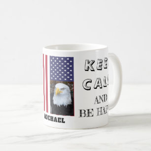Keep Calm with USA Flag & Bald Eagle photo Coffee Mug