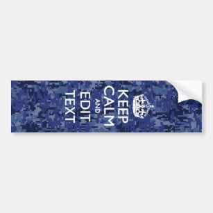 Keep Calm Your Text on Blue Digital Camouflage Bumper Sticker
