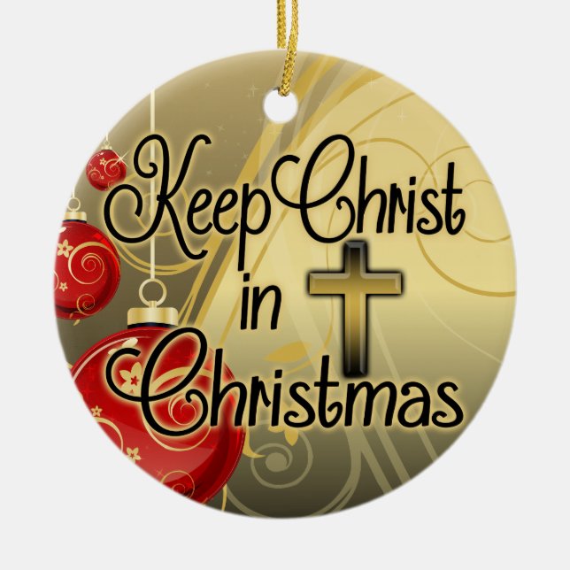 Keep Christ in Christmas 2-Sided Christian Cross Ceramic Tree Decoration (Front)