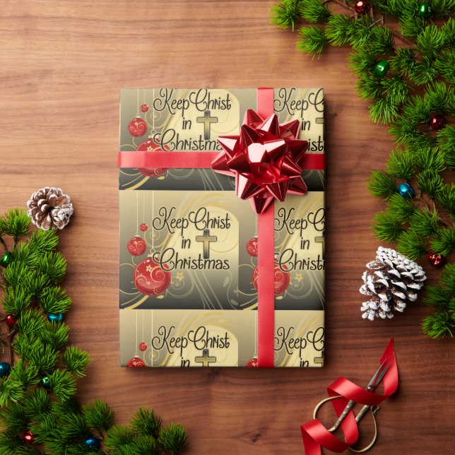 Keep Christ in Christmas, Gold/Red Christian Wrapping Paper (Holiday Gift)
