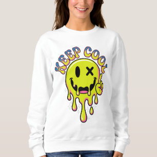 Keep Cool Dripping Smiley Face Y2K Rave Aesthetic  Sweatshirt
