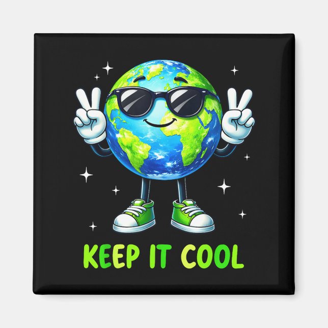 Keep cool planet peace sign earth day men boy kid magnet (Front)
