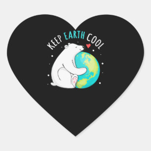 Keep Earth Cool Polar Bear Earth Day Men Women Heart Sticker