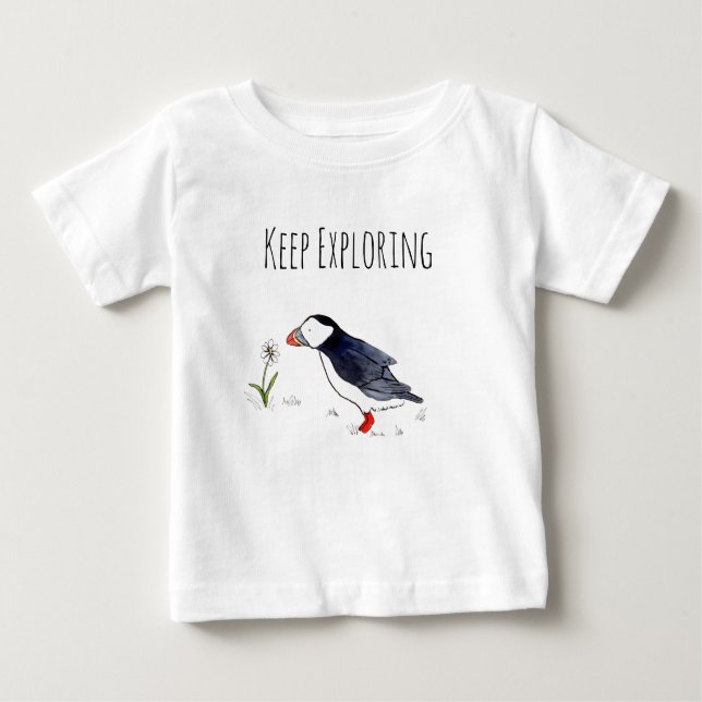 Keep Exploring Lettering with Atlantic Puffin Baby T-Shirt (Front)
