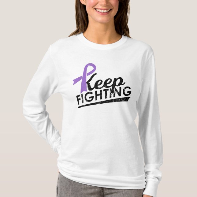 Keep Fighting Purple Ribbon Awareness T-Shirt (Front)