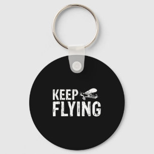 Keep Flying Vintage Biplane Aviation Quote  Key Ring