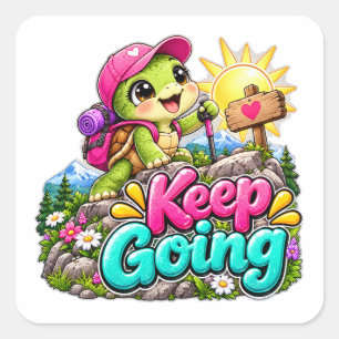 Keep Going Cute Hiking Turtle Square Sticker