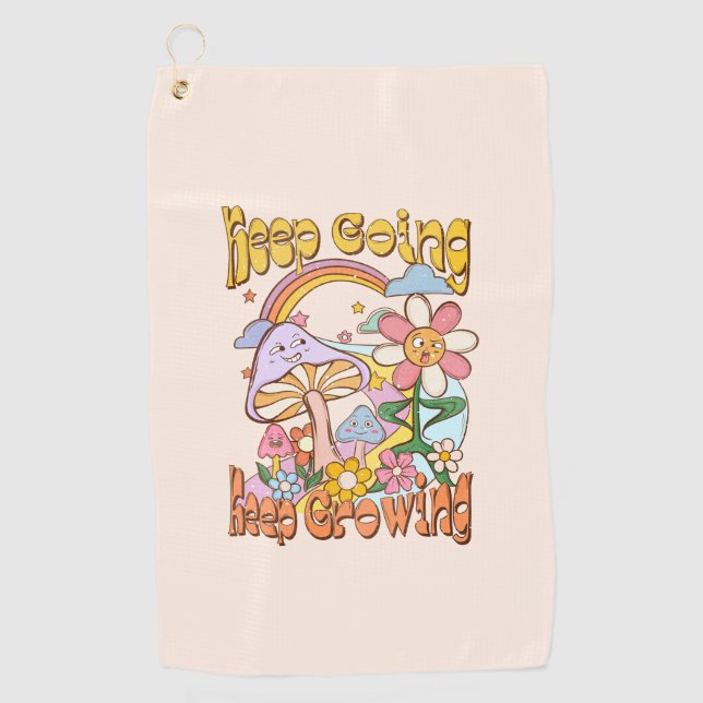 Keep Going, Keep Growing – Mushrooms & Flowers Golf Towel (Front)