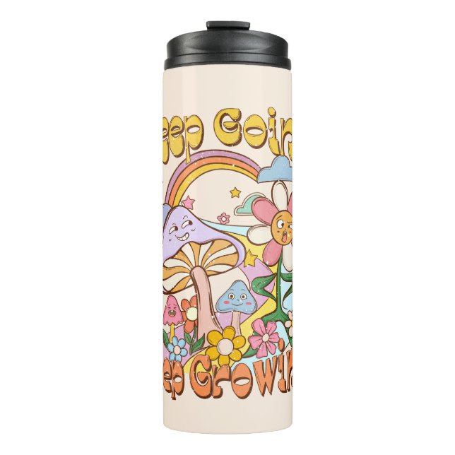 Keep Going, Keep Growing – Mushrooms & Flowers Thermal Tumbler (Front)