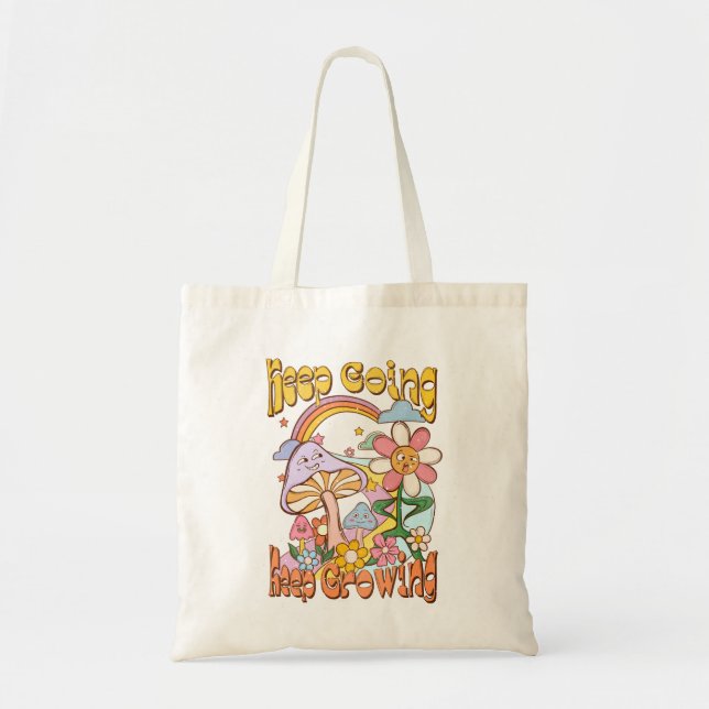 Keep Going, Keep Growing – Mushrooms & Flowers Tote Bag (Front)