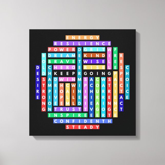 Keep Going Motivational Word Search Quest Circle Canvas Print (Front)
