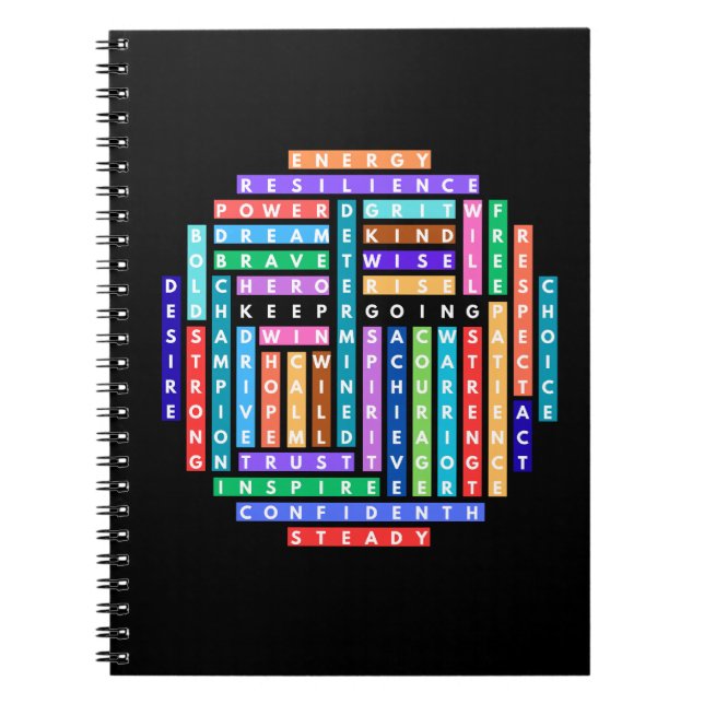 Keep Going Motivational Word Search Quest Circle Notebook (Front)