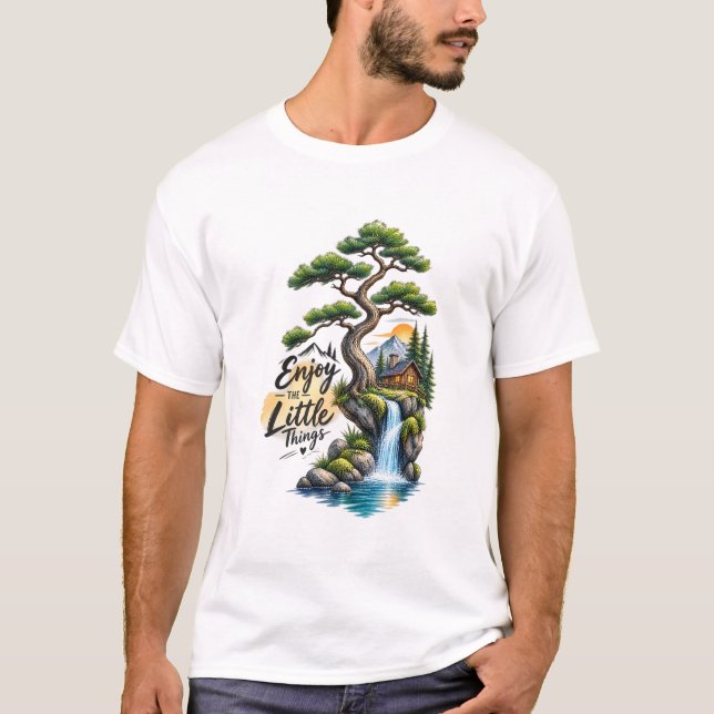 Keep Going Mountain Cabin Waterfall Nature Art Men T-Shirt (Front)