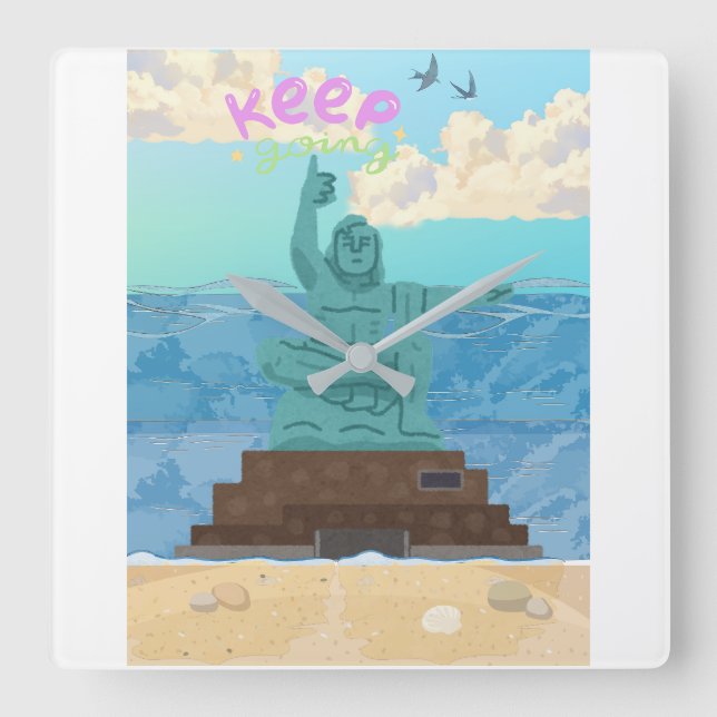 Keep Going Nagasaki Peace Statue Cute Illustration Square Wall Clock (Front)
