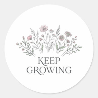 Keep Growing Minimalist Wildflower BotanicaSticker Classic Round Sticker