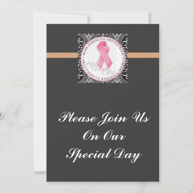 keep hope alive pink ribbon breast cancer invitation (Front)