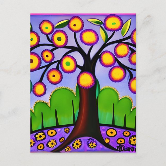 Keep in Touch | Whimsical Folk Art Tree Postcard (Front)