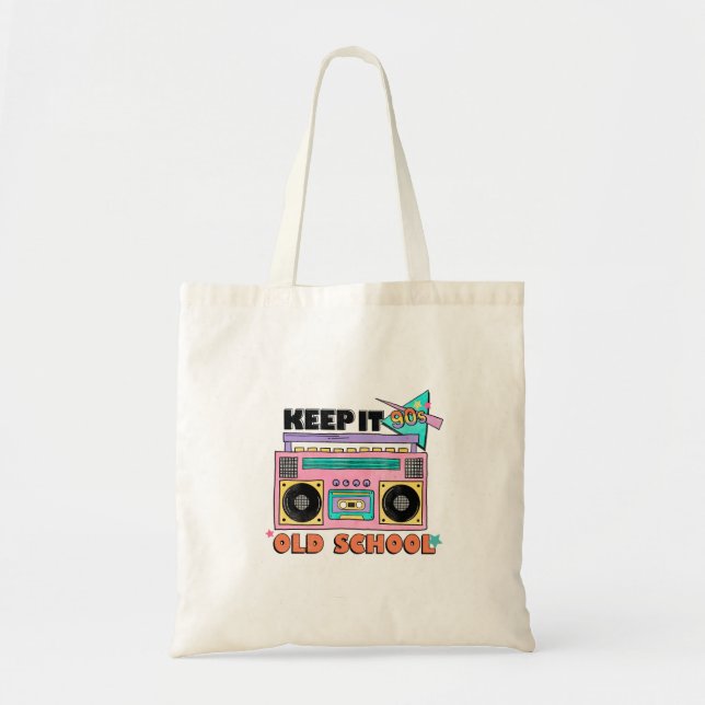 Keep It 90's Old School Boombox Player Tote Bag (Front)