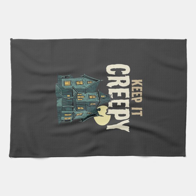 Keep It Creepy Haunted House Halloween Design_1 Tea Towel (Horizontal)