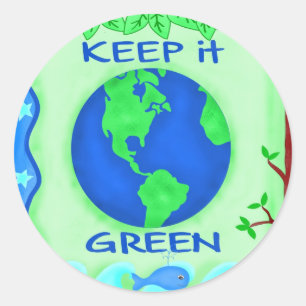 Keep It Green Save Earth Environment Art Classic Round Sticker