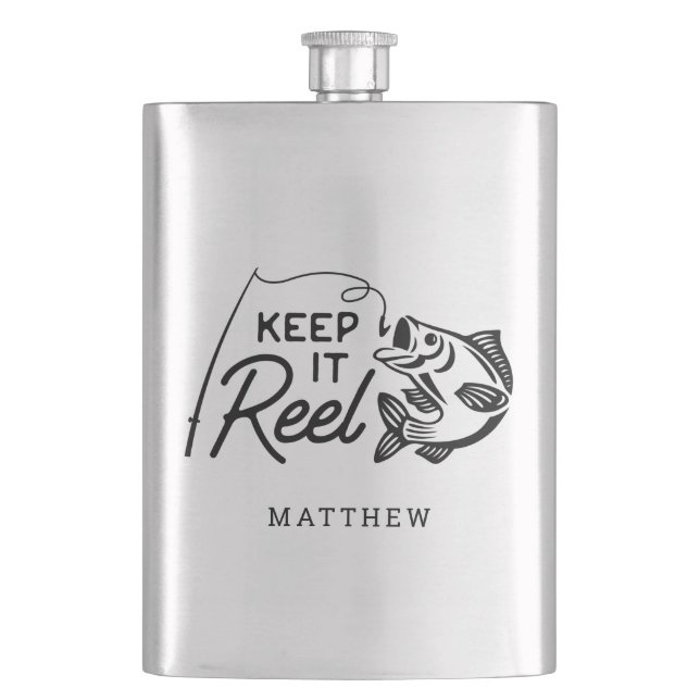 Keep It Reel Fisher Father's Day Custom Name Flask (Front)