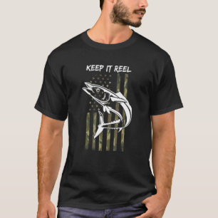 Keep It Reel Fishing Hook Usa Flag Camouflage Fish T-Shirt