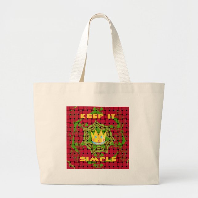 Keep It Simple: Bold Golden Red Woven Floral print Large Tote Bag (Front)