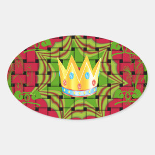 Keep It Simple: Bold Golden Red Woven Floral print Oval Sticker