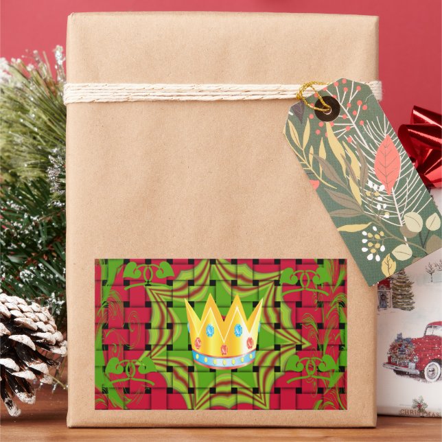 Keep It Simple: Bold Golden Red Woven Floral print Rectangular Sticker (Holiday)