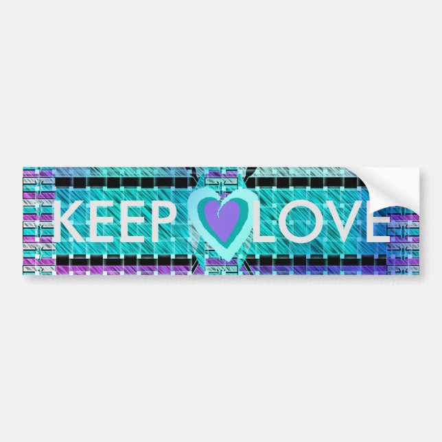 Keep It Simple: Cyan Heart & Clarity Pattern Art Bumper Sticker (Front)
