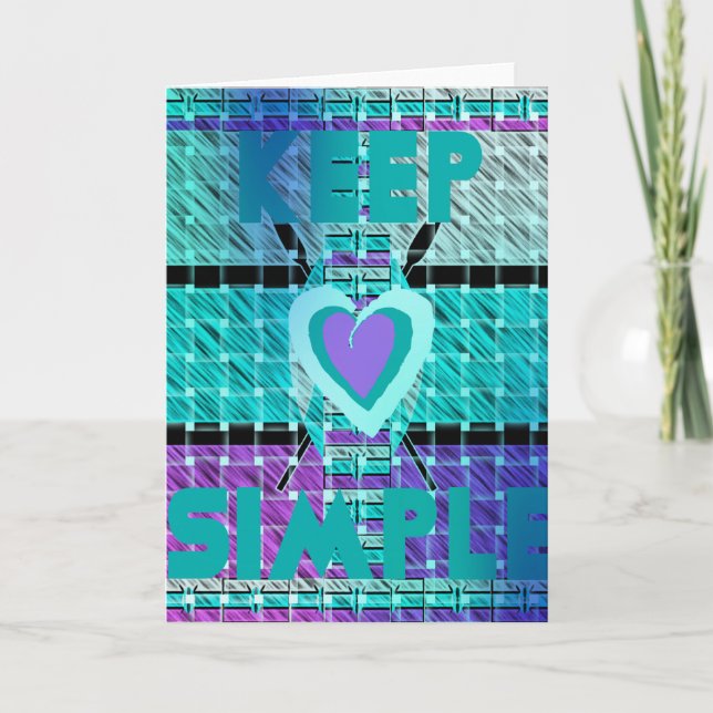 Keep It Simple: Cyan Heart & Clarity Pattern Art Card (Front)