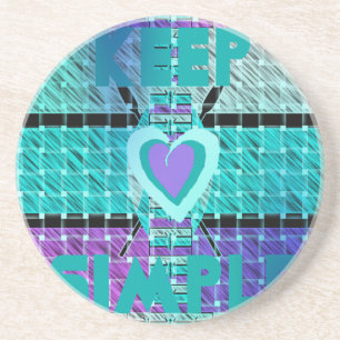 Keep It Simple: Cyan Heart & Clarity Pattern Art Coaster