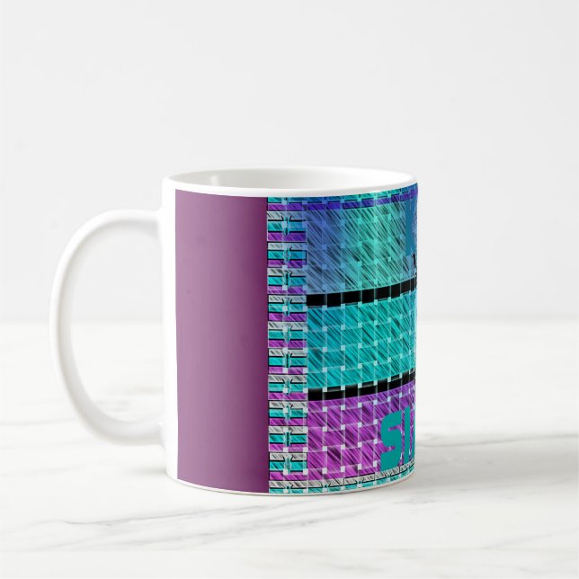 Keep It Simple: Cyan Heart & Clarity Pattern Art Coffee Mug (Left)