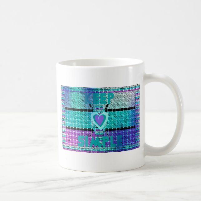 Keep It Simple: Cyan Heart & Clarity Pattern Art Coffee Mug (Right)