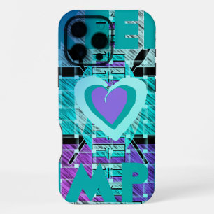Keep It Simple: Cyan Heart & Clarity Pattern Art iPhone 16 Pro Max Case